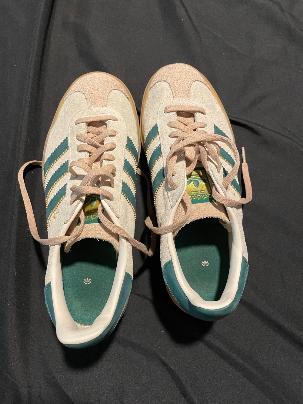 Adidas Gazelle Bold Cream White Collegiate Green ID7056 Womens 9 Excellent 🔥